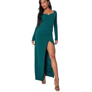 LULUS Undeniable Beauty Emerald Green Long Sleeve Tulip Maxi Dress Size Small